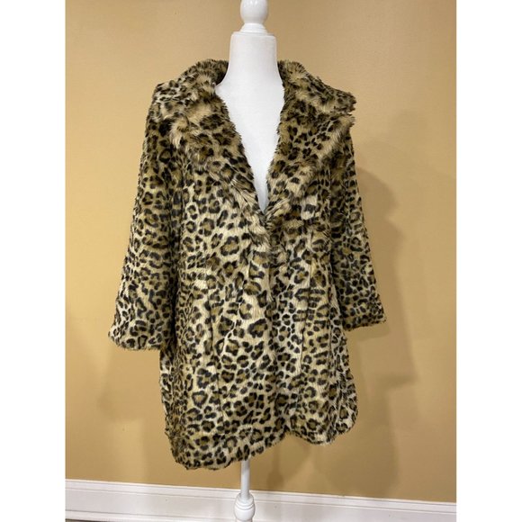 New Bagatelle Brown Leopard Faux Fur Coat Animal M Long - Picture 2 of 7